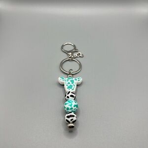 Turquoise and White Cow Keychain - Handmade #K0286C